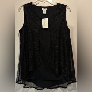 Cache- NWT Black Sleeveless Blouse Gold Mesh Overlay Rounded Hem- Size Small